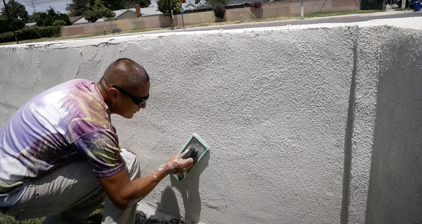 Concrete repair and wall finishing work in progress in Calexico, CA